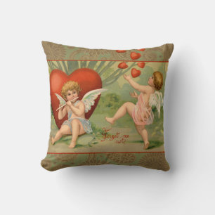 Valentine Cupids Love Antique Vintage Throw Pillow