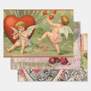 Valentine Cupids Love Antique Vintage Wrapping Paper Sheets