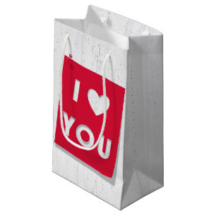 Valentine Cut Out Card on Wood Small Gift Bag