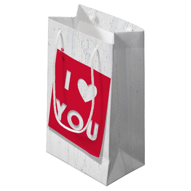 Valentine Cut Out Card on Wood  Small Gift Bag (Front Angled)