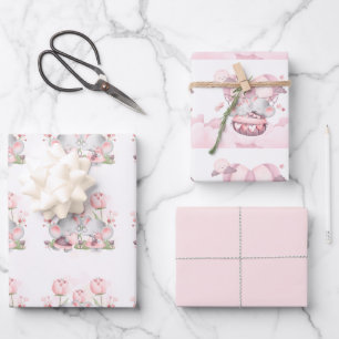 Valentine Cute Baby Elephants Wrapping Paper Sheets