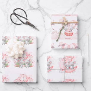 Valentine Cute Baby Mice Wrapping Paper Sheets