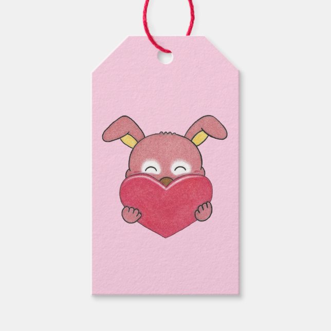 Valentine Cute Bunny Rabbit Cartoon Heart Gift Tag (Front)