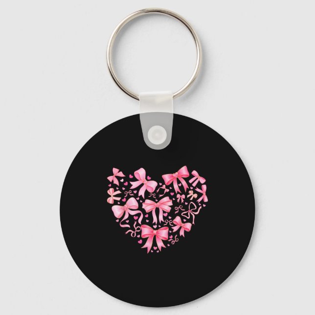 Valentine Cute Coquette Bow Nk Heart Girl Women Ki Keychain (Front)