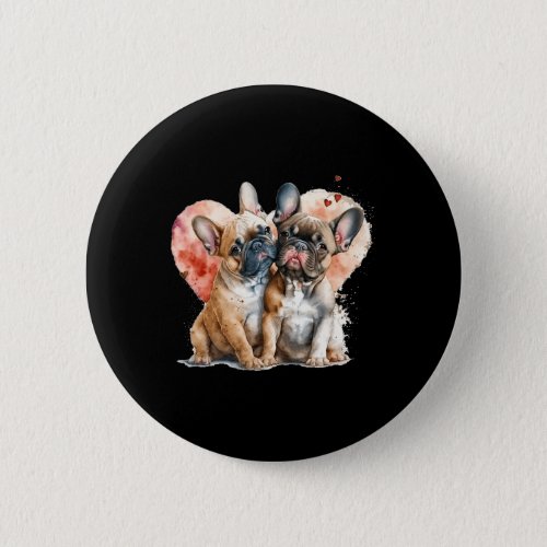 Valentine Cute Couple French Bulldog Valentines D Button