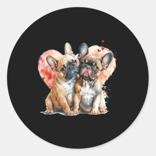 Valentine Cute Couple French Bulldog Valentines D Classic Round Sticker