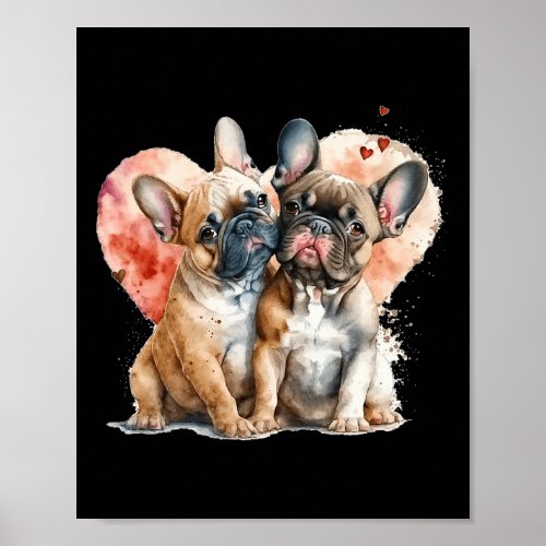 Valentine Cute Couple French Bulldog Valentines D Poster