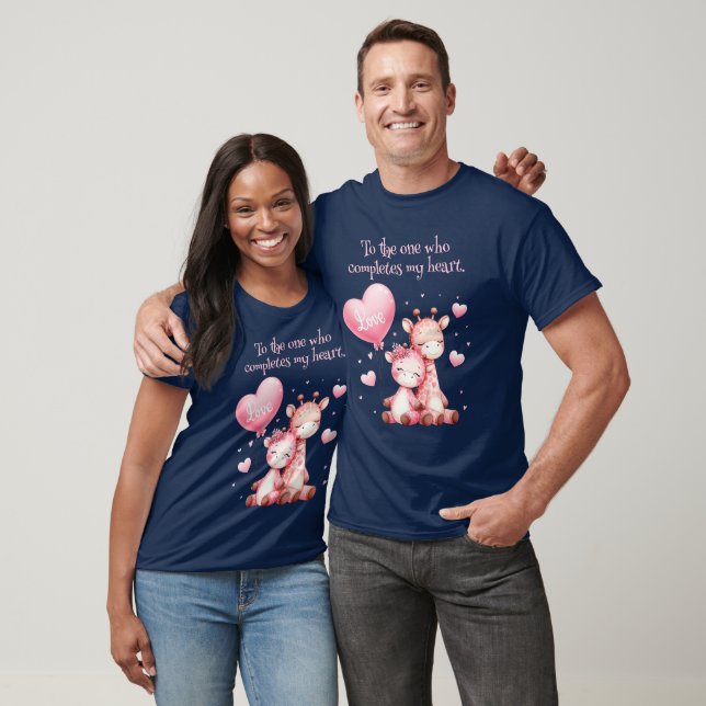 Valentine Cute Giraffe Couple with Love Balloon T-Shirt (Unisex)