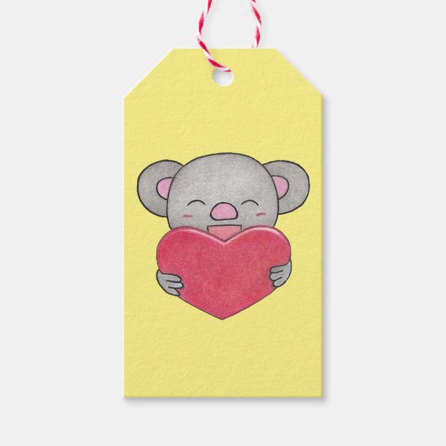 Valentine Cute Koala Cartoon Heart Gift Tag (Front)