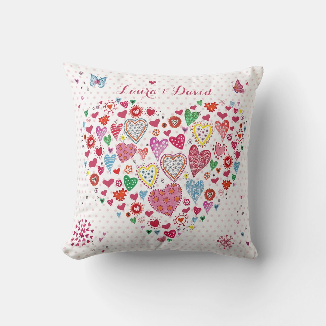 Valentine Cute Love Hearts Dots | Throw Pillow | Zazzle