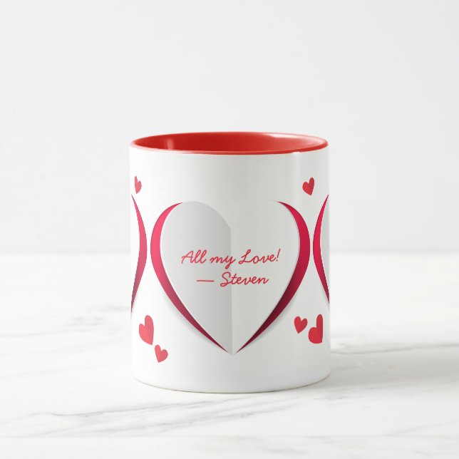 Valentine Cute Paper Hearts Personalized Mug (Center)