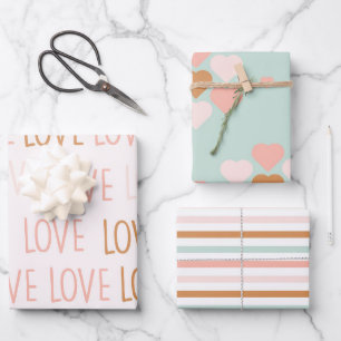 Valentine Cute Pastel Boho Love Stripes Hearts Wrapping Paper Sheets