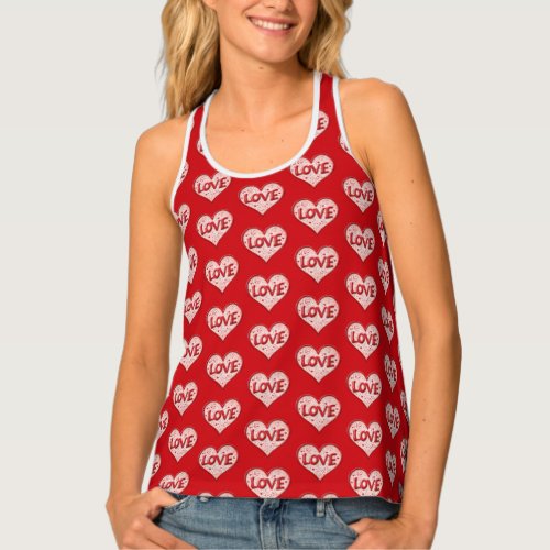 Valentine Cute Red Love Heart Pattern Tank Top