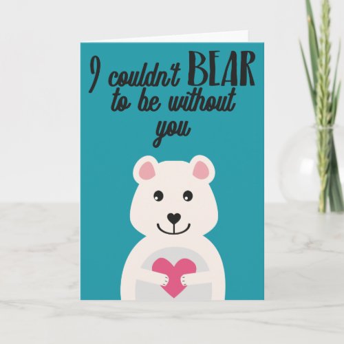 Valentine cute White Bear pink heart  Card