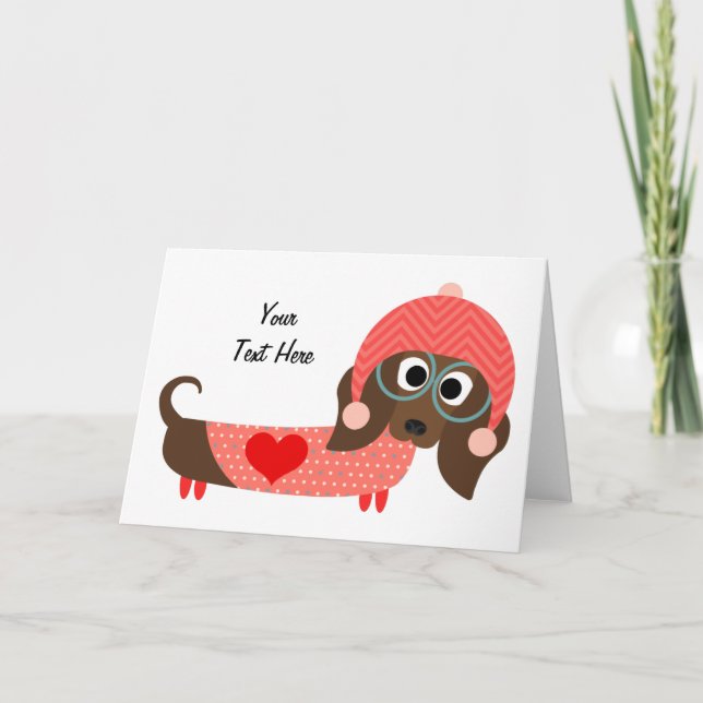 Valentine Dachshund (customizable) Holiday Card (Front)