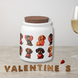Valentine Dachshund dog watercolor hearts Candy Jar