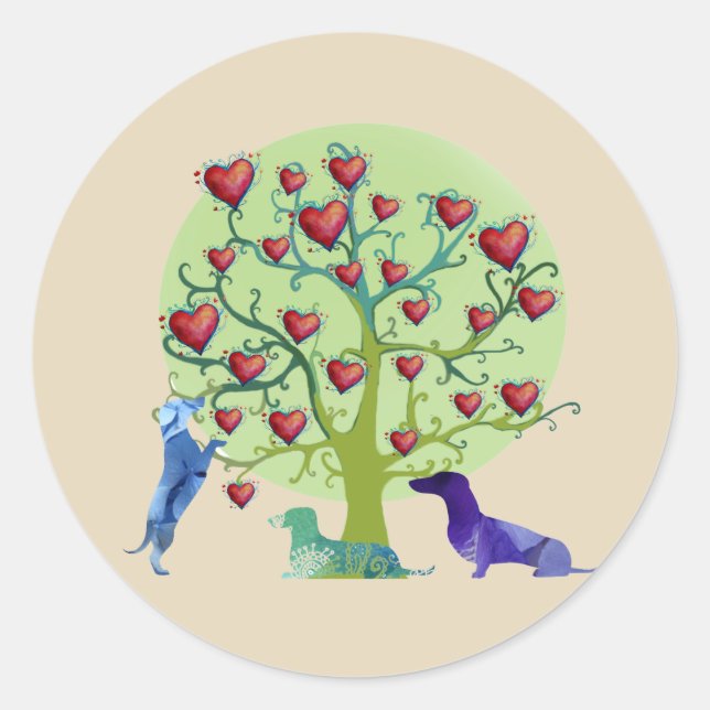 Valentine Dachshund Hearts Garden Classic Sticker (Front)