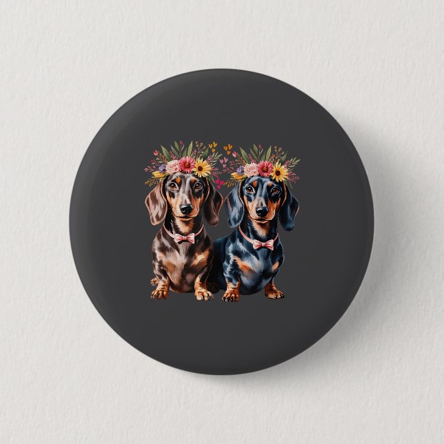 Valentine Dachshund Matching Couple Love Floral Do Button (Front)