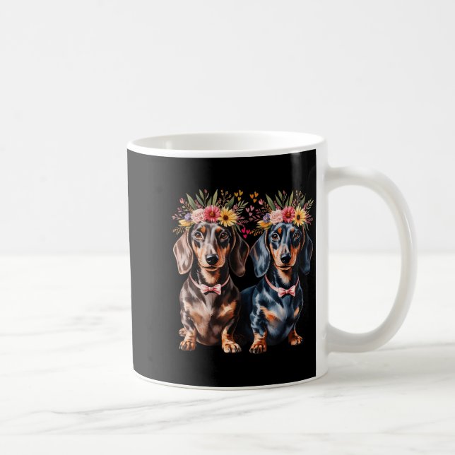 Valentine Dachshund Matching Couple Love Floral Do Coffee Mug (Right)