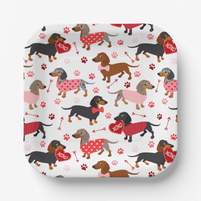 Valentine Dachshund Paper Plates (Front)