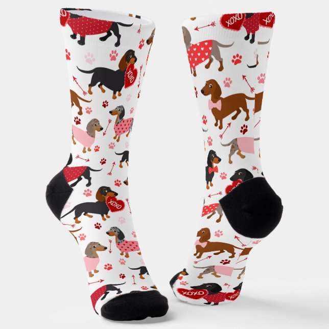 Valentine Dachshund Socks (Angled)