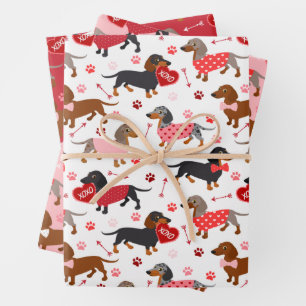 Valentine Dachshund Wrapping Paper Sheets