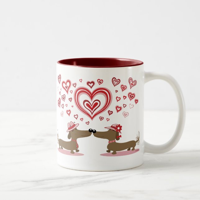Valentine Dachshunds Two-Tone Coffee Mug (Right)