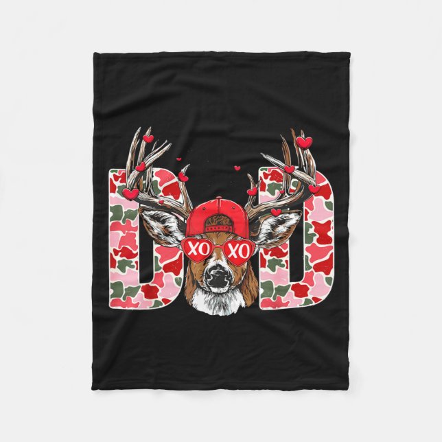 Valentine Dad Camo Deer Buck Hunting Matching Vale Fleece Blanket (Front)