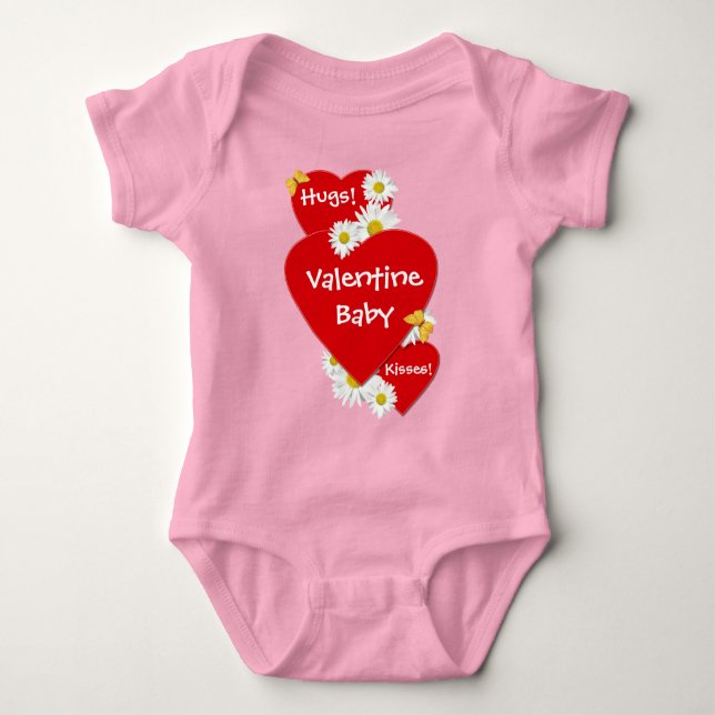 Valentine Daisy Hugs Baby Creeper Shirt (Front)