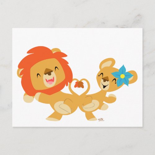 Valentine dancing lion couple postcard