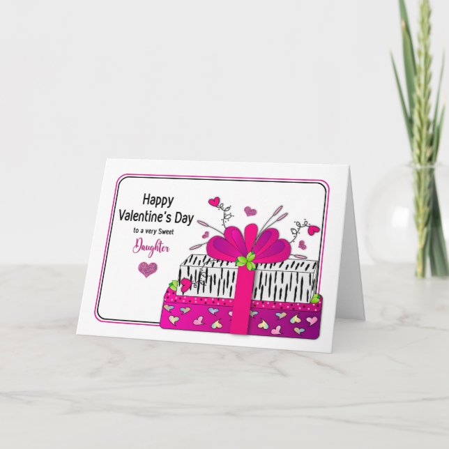 Valentine Daughter Gifts in Pinks Zebra Print Holiday Card (Front)