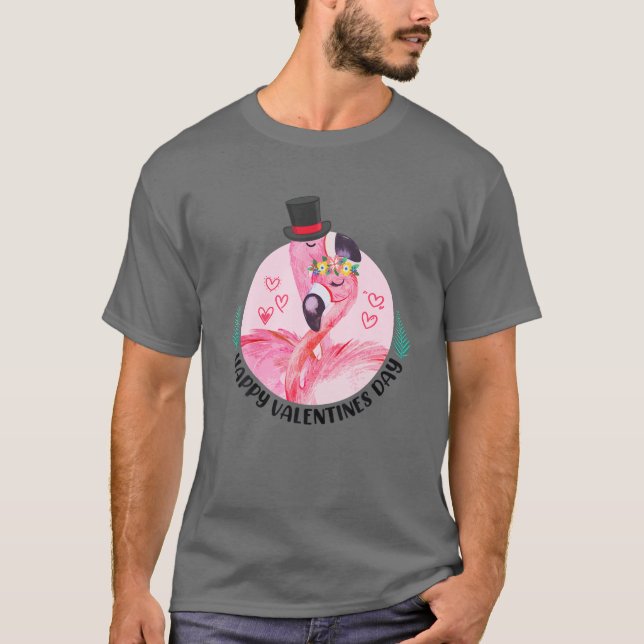 Valentine Day 2022 Flamingoes With Heart Flamingo T-Shirt (Front)
