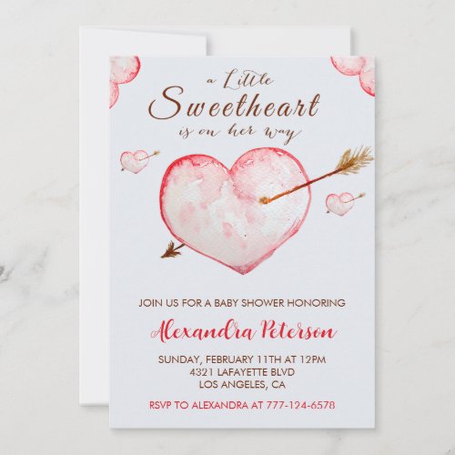 Valentine day baby shower invitation heart arrow