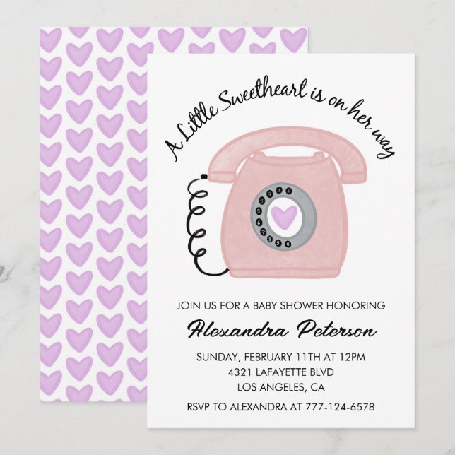 Valentine day baby shower invitation pink phone  (Front/Back)