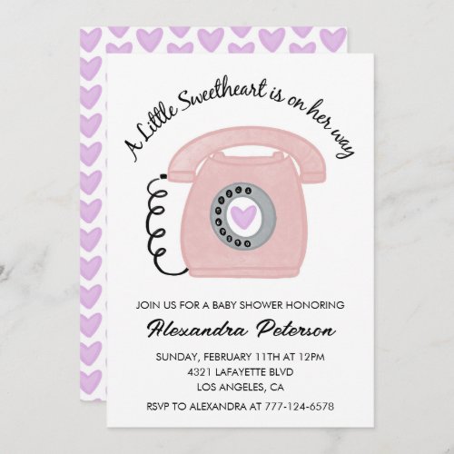 Valentine day baby shower invitation pink phone 