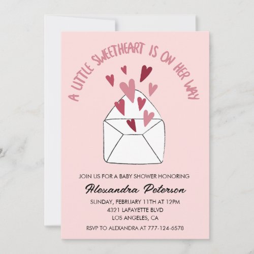 Valentine day baby shower invite envelope hearts