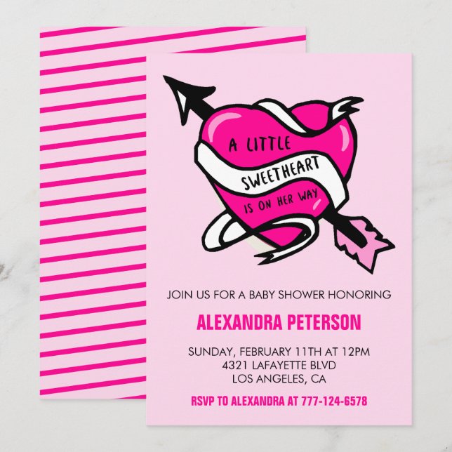 Valentine day baby shower Pink heart arrow  Invitation (Front/Back)