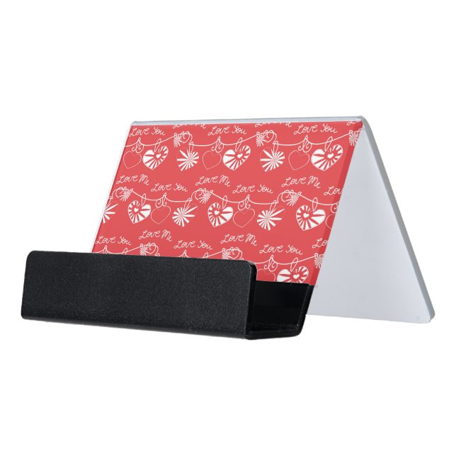 Valentine Day Background Desk Business Card Holder (Angled Front)