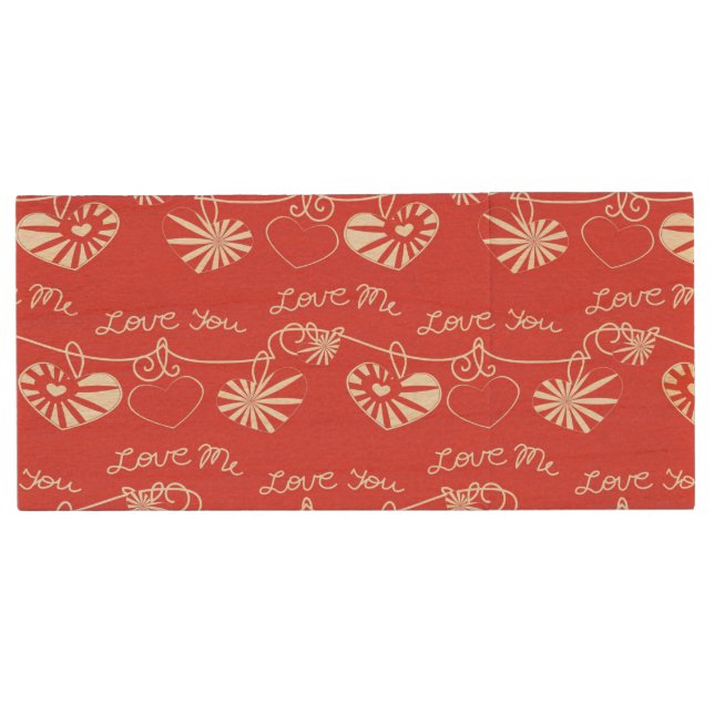 Valentine Day Background Wood Flash Drive (Front)