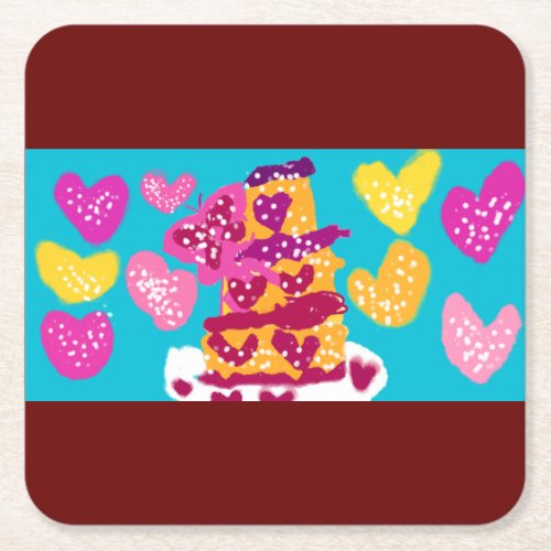Valentine day cake fun Two_Tone coffee mug Wooden  Square Paper Coaster