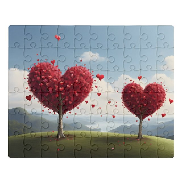 Valentine day design, Heart on trees Jigsaw Puzzle (Puzzle Horizontal)