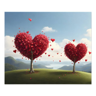 Valentine day design, Heart on trees Photo Print