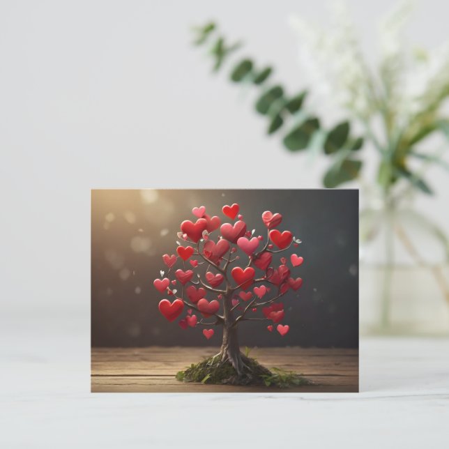 Valentine day design, Heart on trees Postcard (Standing Front)