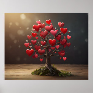 Valentine day design, Heart on trees Poster
