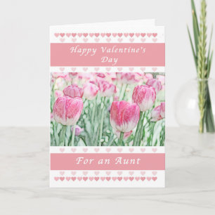Valentine Day for an Aunt, Pink Hearts and Tulips Holiday Card