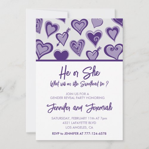 Valentine day gender reveal sweetheart cute hearts invitation