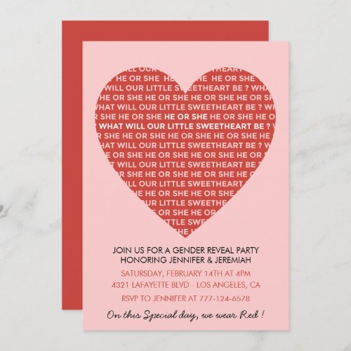 Valentine day gender reveal valentines pink red invitation