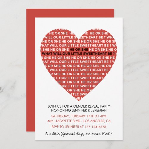 Valentine day gender reveal valentines white red invitation