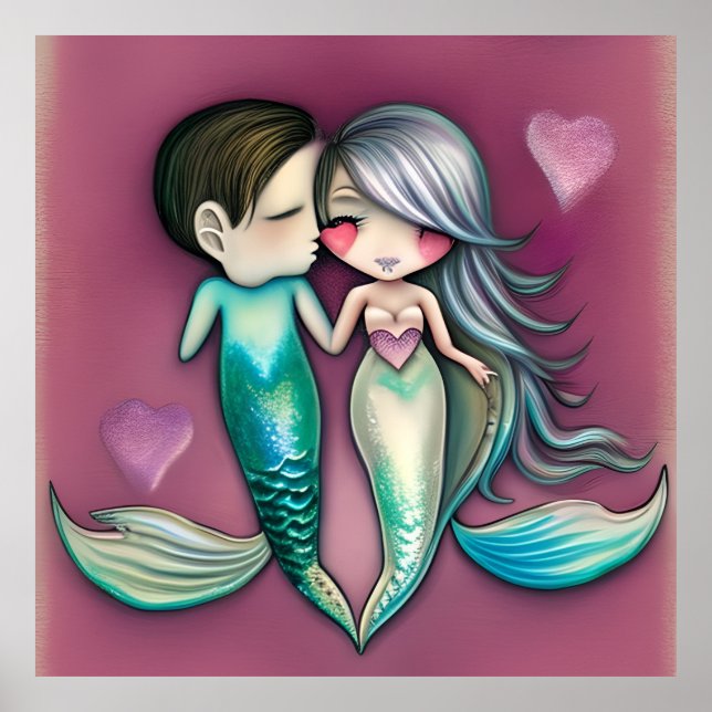 Valentine day gift beautiful mermaids love poster (Front)