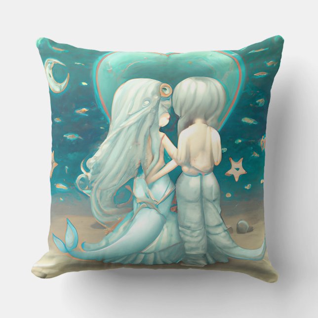 Valentine day gift beautiful mermaids love teal   throw pillow (Front)
